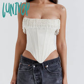 Lunivop Pearl Tassel Sexy Slim Corset Women 2024 New Strapless Backless Irregular Cropped Tops